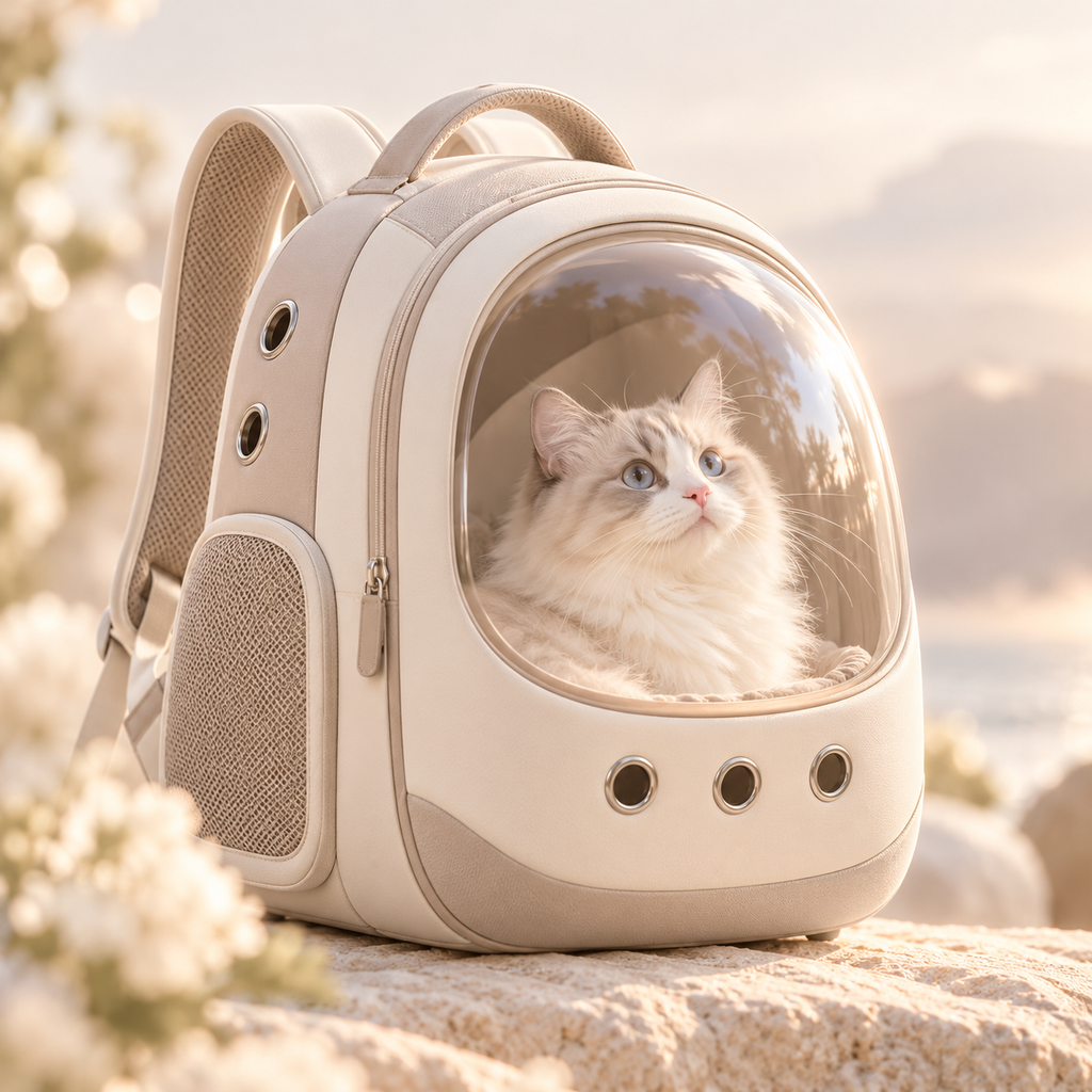 Cream bubble-window cat carrier backpack