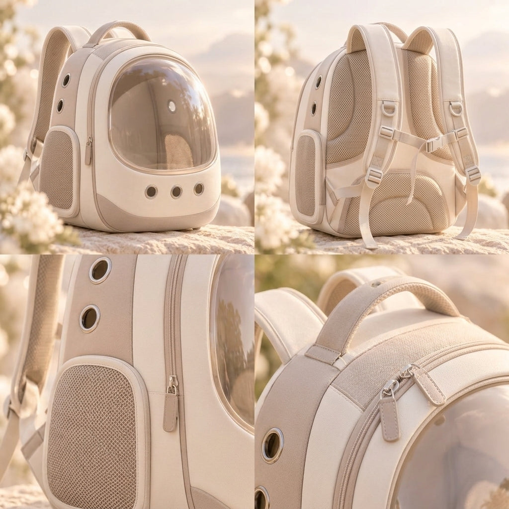 Cream bubble-window cat carrier backpack