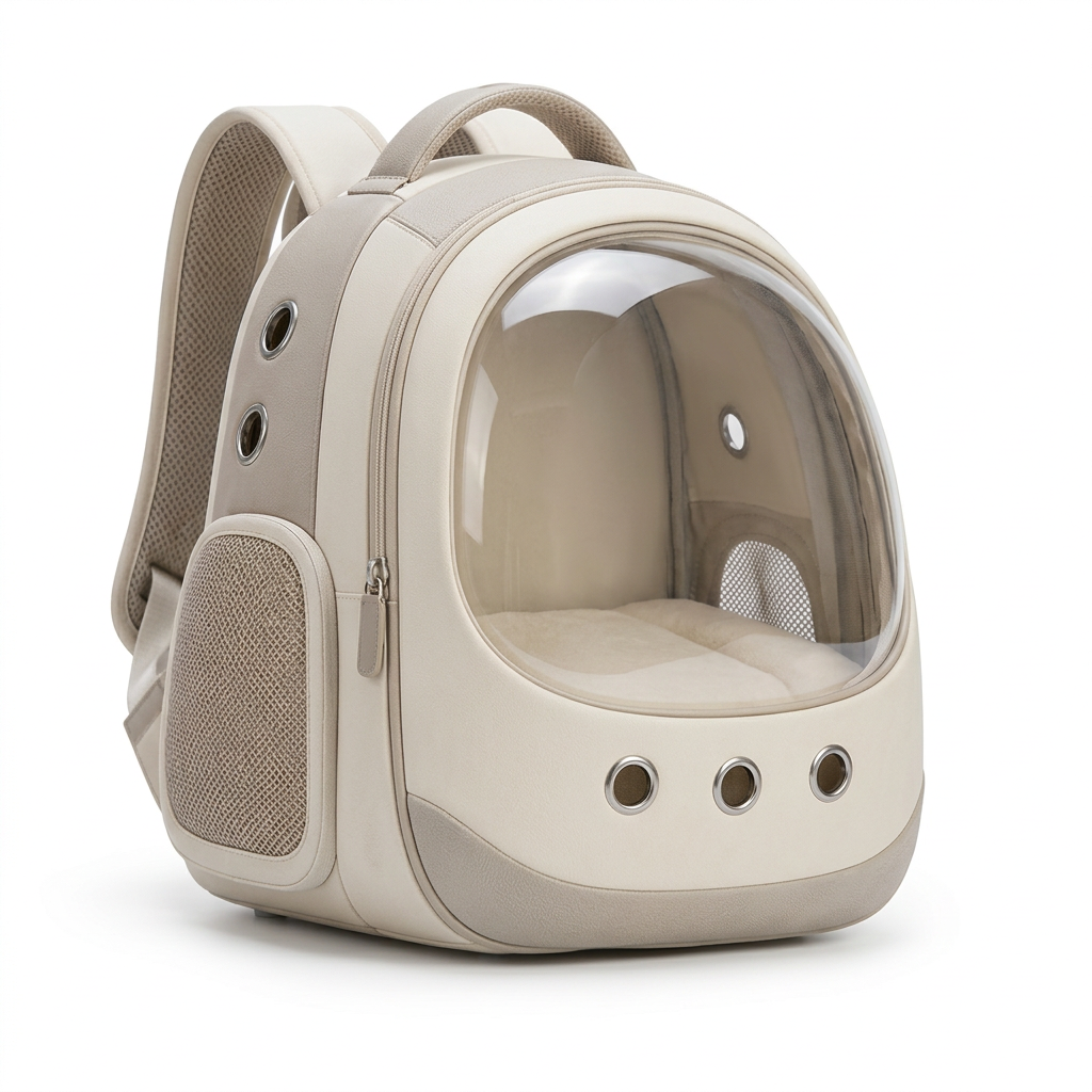 Cream bubble-window cat carrier backpack