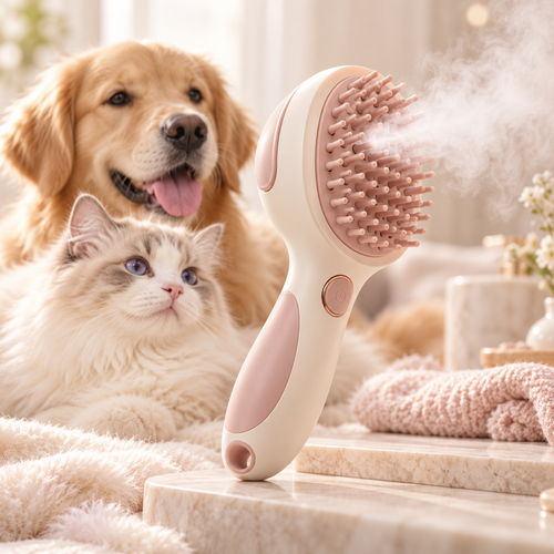 Blush and ivory fine-mist pet grooming brush