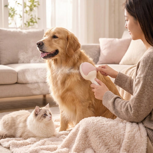 Blush and ivory fine-mist pet grooming brush
