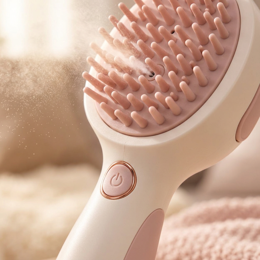 Blush and ivory fine-mist pet grooming brush