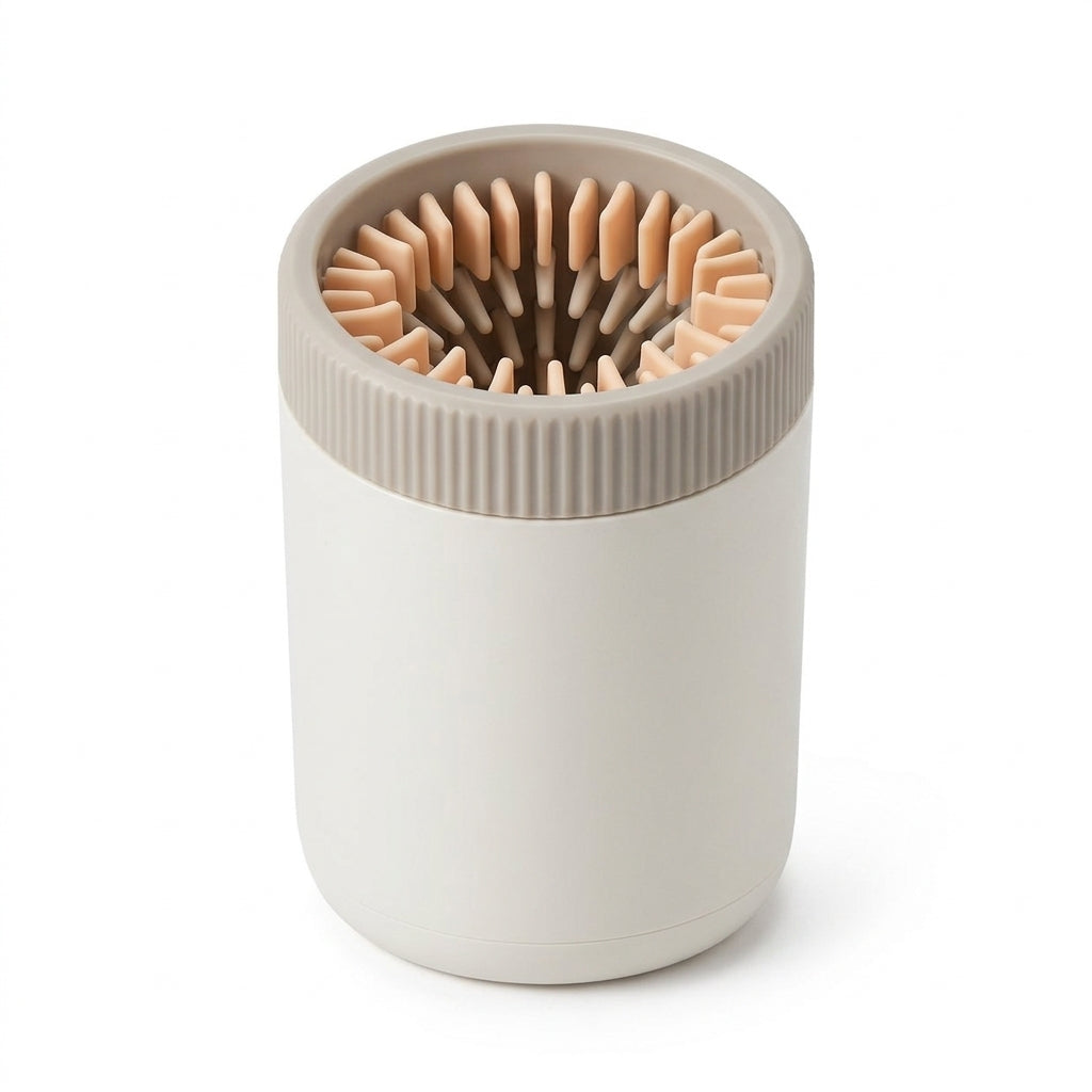 Cream silicone-bristle pet paw cleaner cup