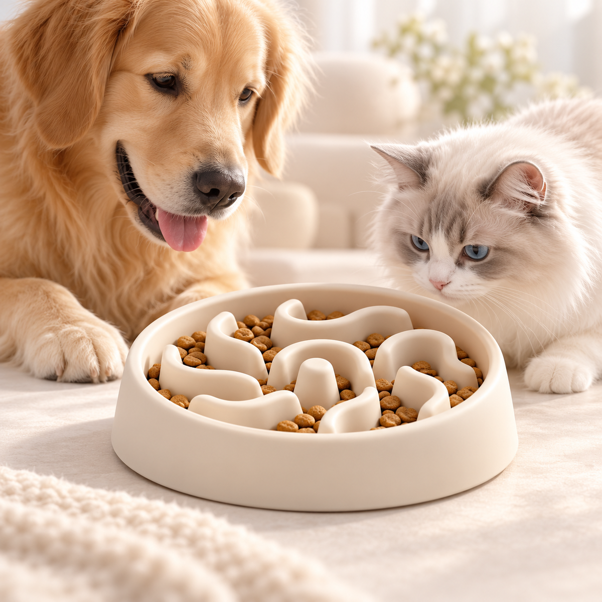 Ivory maze slow feeder pet bowl